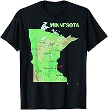Elevation map of Minnesota state, major cities, lakes rivers T-Shirt