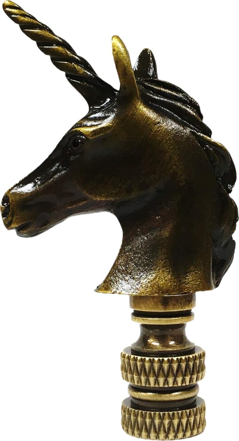 Lamp Finial-Unicorn-Antique Brass Finish, Highly Detailed Metal Casting