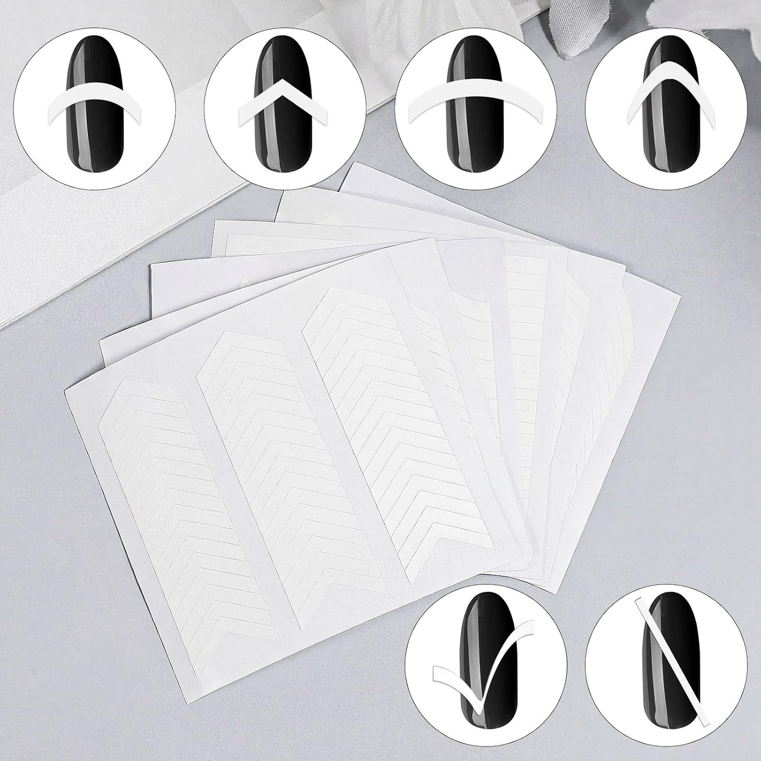60 Sheets French Manicure Strips, 5 Designs Self-Adhesive Nail Tips White Nail Guides Strips Manicure Nails DIY Art Stickers for DIY Manicures Art Professional and Home Use(2020pcs)