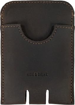 Hide & Drink, Business Push Card Holder, Minimalist Cash Organizer Handmade from Full Grain Leather - Bourbon Brown