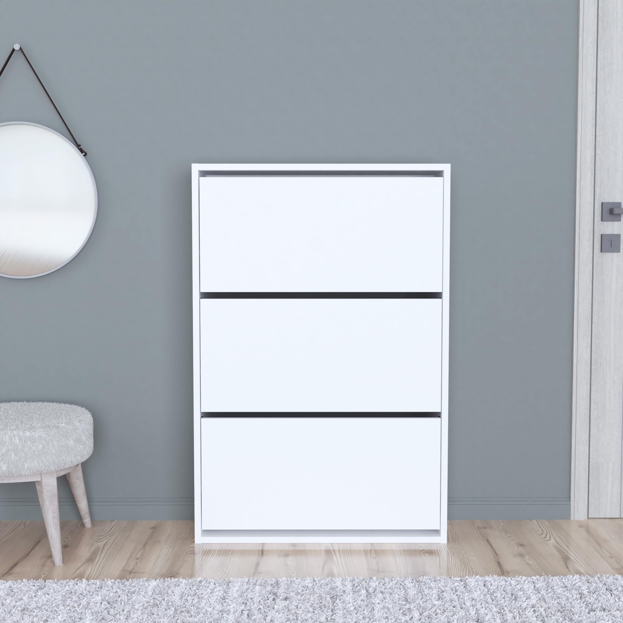 [en.casa] Meuble à Chaussures Range-Chaussures Armoire à Chaussures Meuble de Rangement pour 18 Paires Panneau de Particules 110 x 74 x 24 cm Blanc