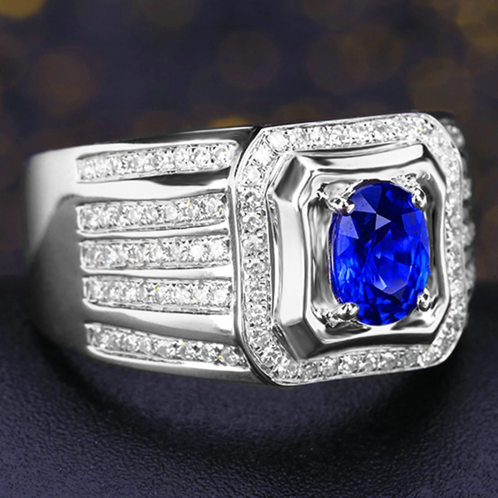 Beydodo Męski pierścionek, białe złoto 750 z diamentem, pierścionek zaręczynowy, sygnet z owalnym szafirem 1,19 ct, obrączka ślubna, bez niklu, Szafir Diament