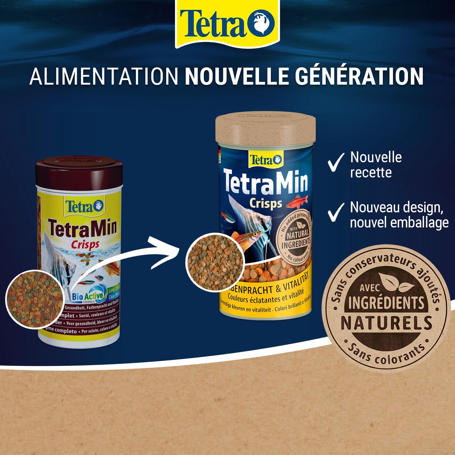 TetraMin Crisps Nutri Evolution - Aliment Complet en Crisps aux Ingrédients Naturels pour Poissons Tropicaux – Recette améliorée Sans conservateurs ajoutés Sans colorants - Boîte PET recyclé - 250 ml