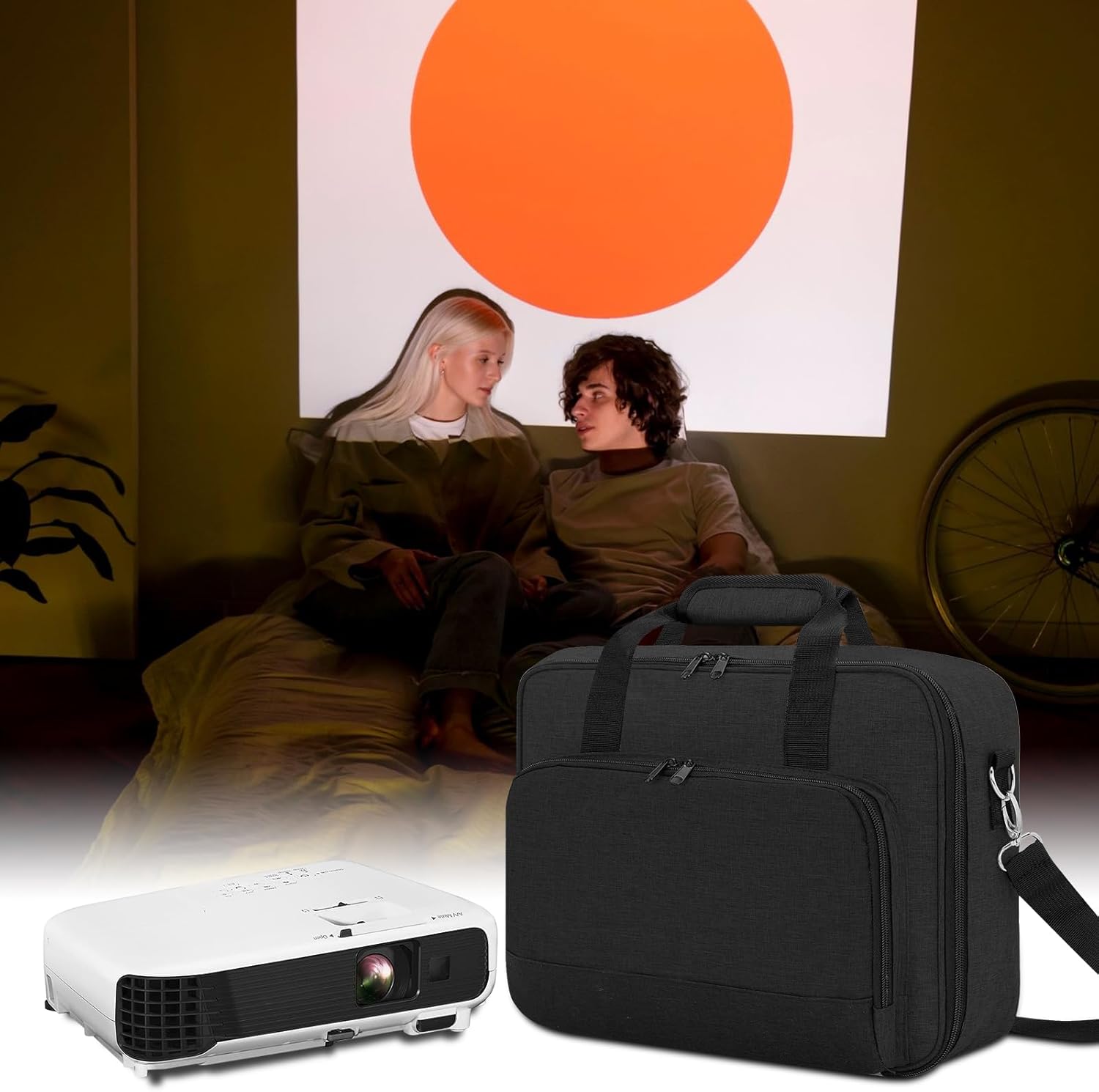 Projector Carrying Case, Projector Bag with Accessories Storage Pockets & Adjustable Shoulder Straps, Portable Carrying Bag Compatible with Epson BenQ ViewSonic and Most Mini Projectors
