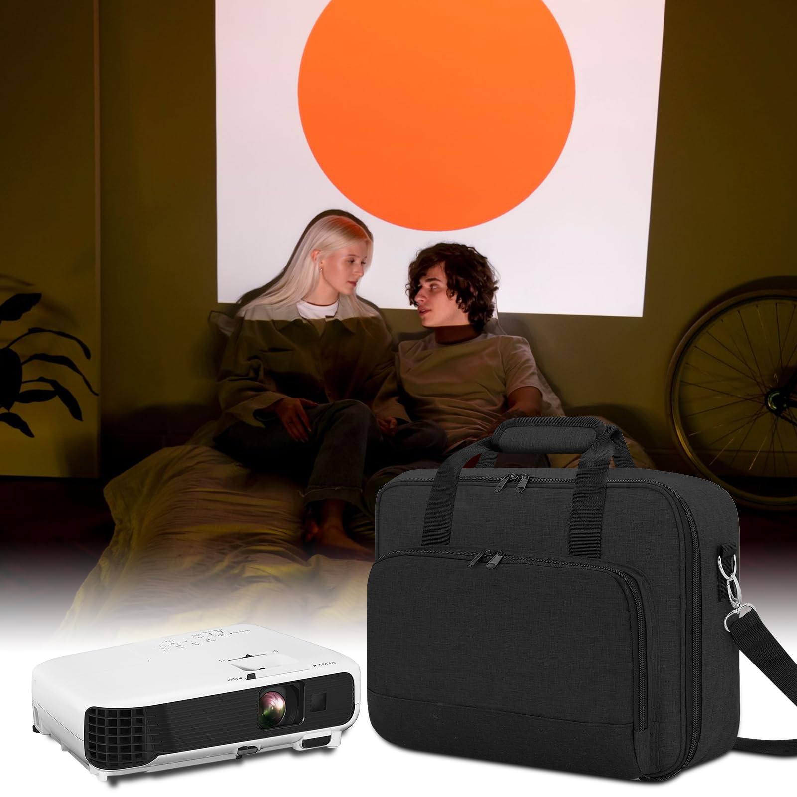 Custodia per proiettore, borsa per proiettore con tasche per accessori e spallacci regolabili, borsa da trasporto portatile compatibile con Epson BenQ ViewSonic e la maggior parte dei mini