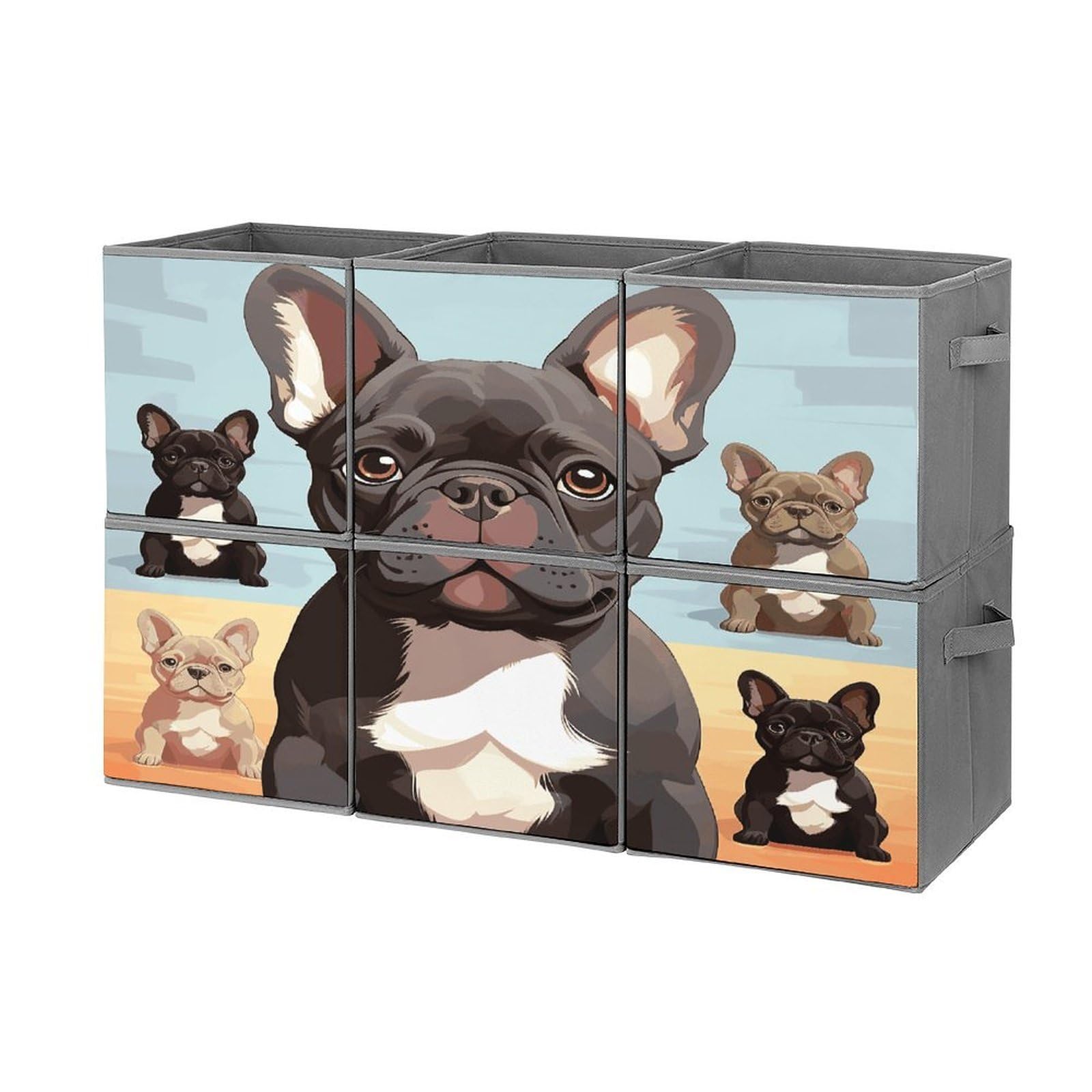 FodPand French Bulldog Dog Cute Storage Bins Cubes Fabric Cube Organizer Foldable Storage Boxes Large Storage Baskets Oxford Cloth Cube Bins for Home Clothes Closet Organizers 6 Pack