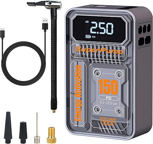 Inflador de neumáticos, compresor de aire portátil, bomba pequeña para neumáticos de automóvil, 150PSI eléctrico con medidor de presión digital,