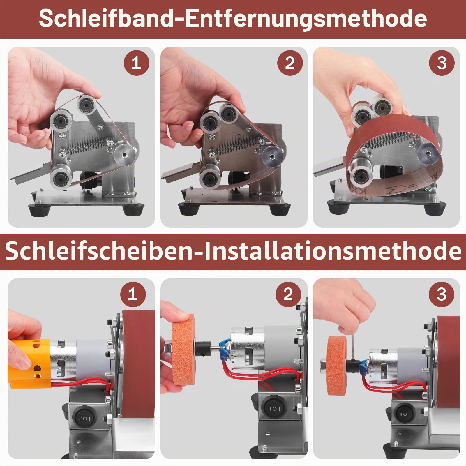 Mini Bandschleifer, Bandschleifer Elektrisch 7 Einstellbare Geschwindigkeits, Kleiner Schleifer Schärfer Poliermaschine mit 20 Schleifbänder (80-1000 Körnung) für Messermachen Holz Metallbearbeitung
