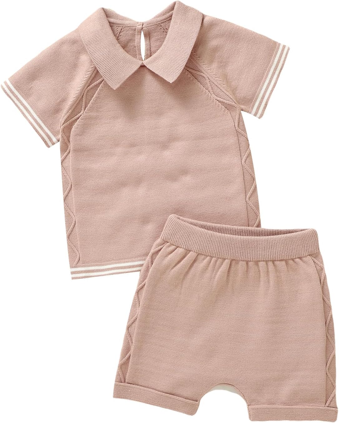 Baby Boy Girl Clothes Baby Knit Outfits Set Summer Clothes Soft Solid Short Sleeve Top and Shorts for 6-18M