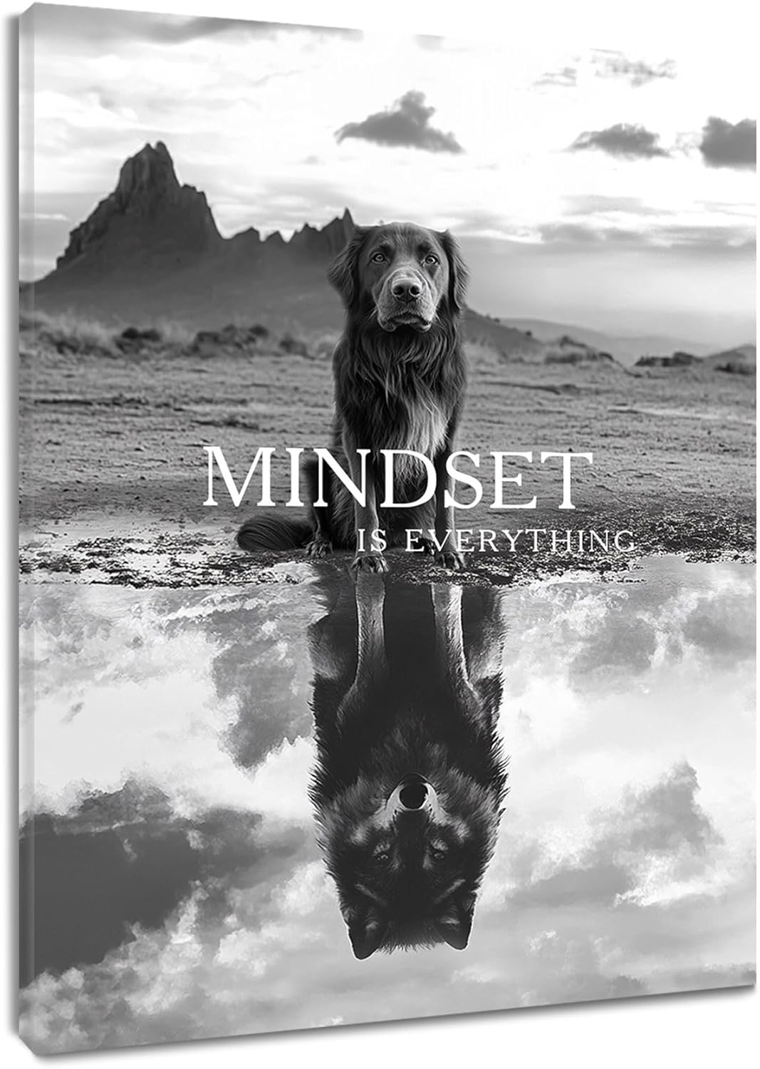 HVEST Mindset is Everything Wall Art Black and White Inspirational Quotes Wolf Wall Decor for Living Room, Motivational Framed Wall Art for Bathroom Bedroom Office Decor, 16L x 12W Inches