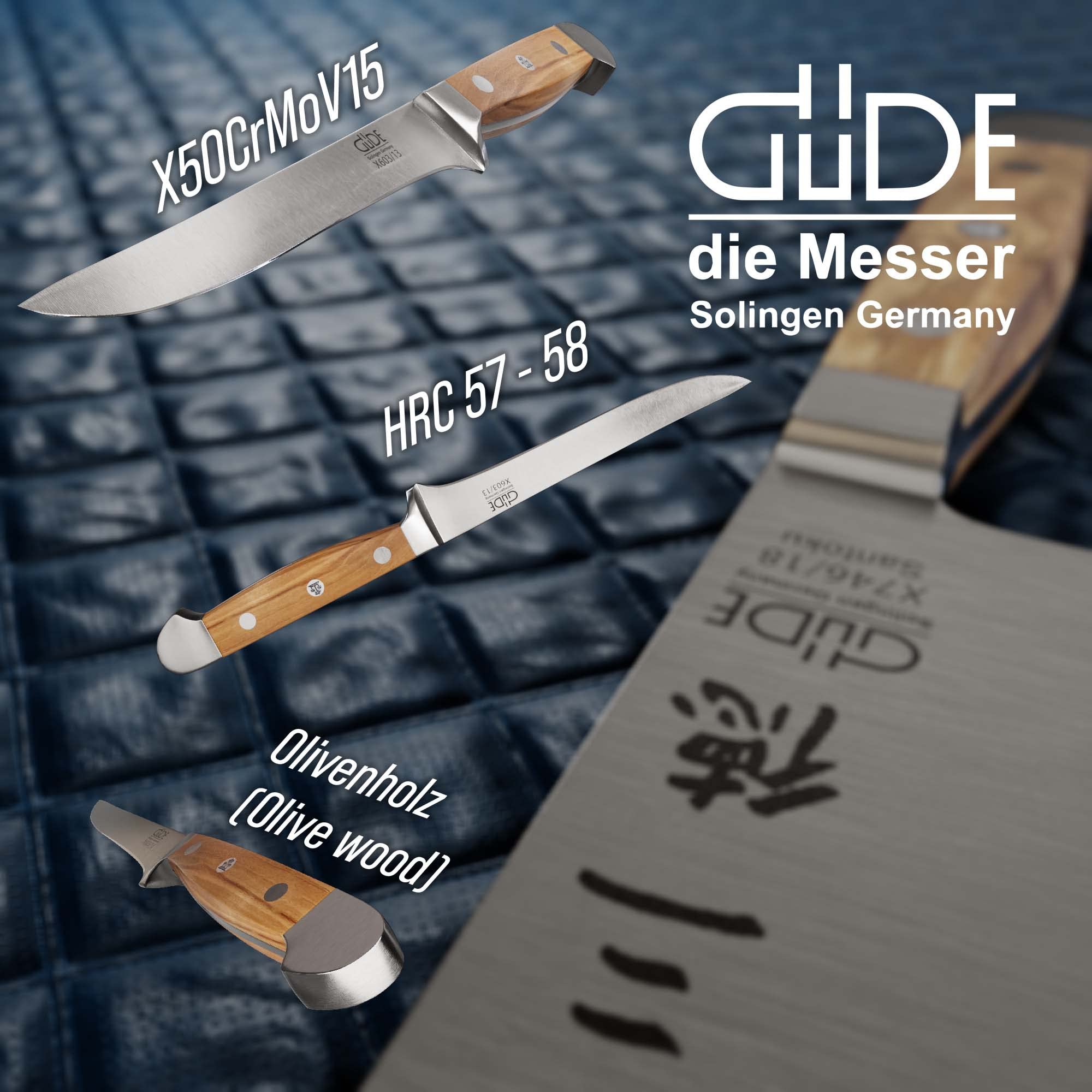 Güde Solingen - Coltello per disossare forgiato, 13 cm, legno d'ulivo, ALPHA-OLIVE - doppio collarino, fatto a mano in Germania