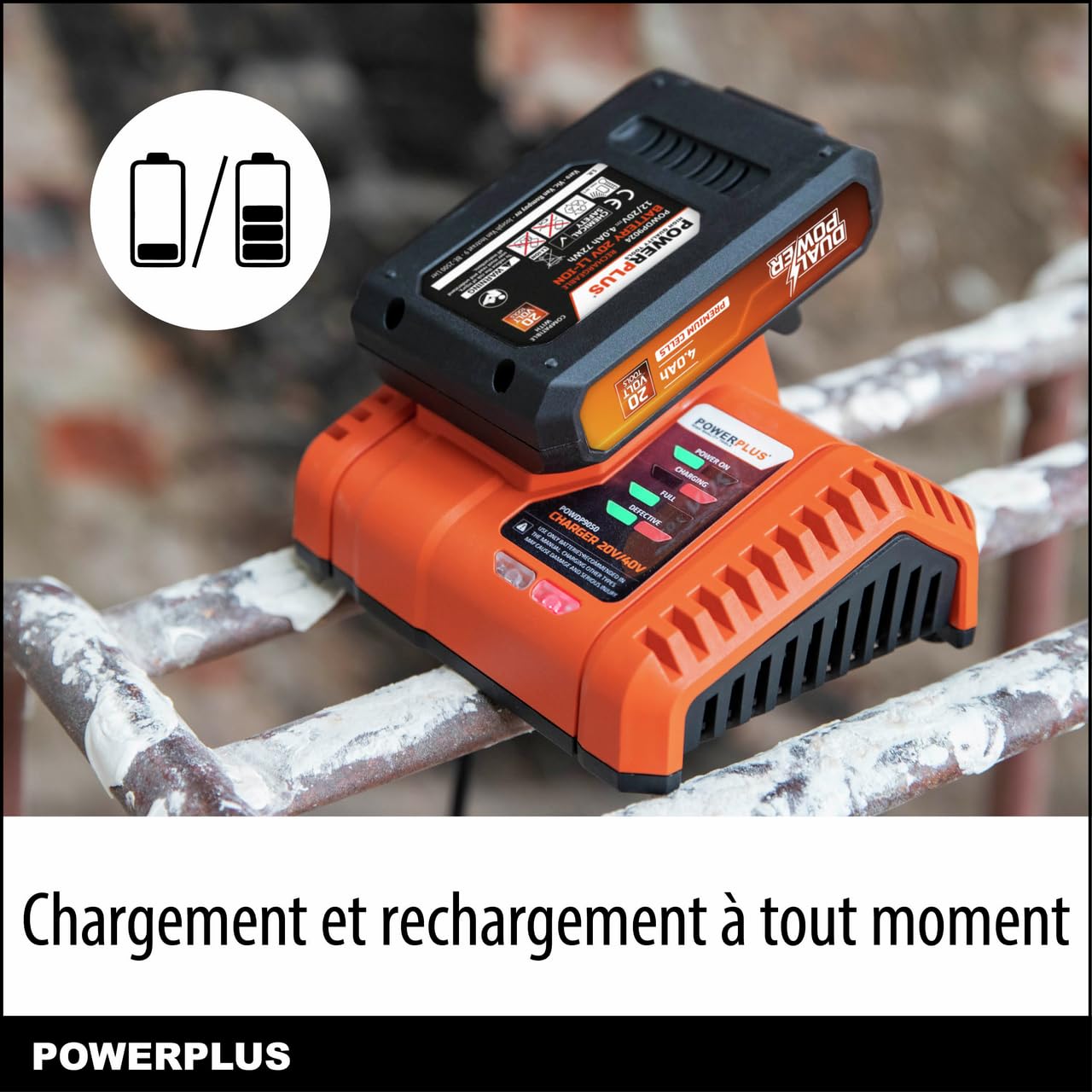Batterie Powerplus Dual Power 4,0 Ah de 20 V POWDP9024 - pour Outils de Bricolage sans Fil de 20 V - LED d'Indication de Puissance - Plateforme de Batterie