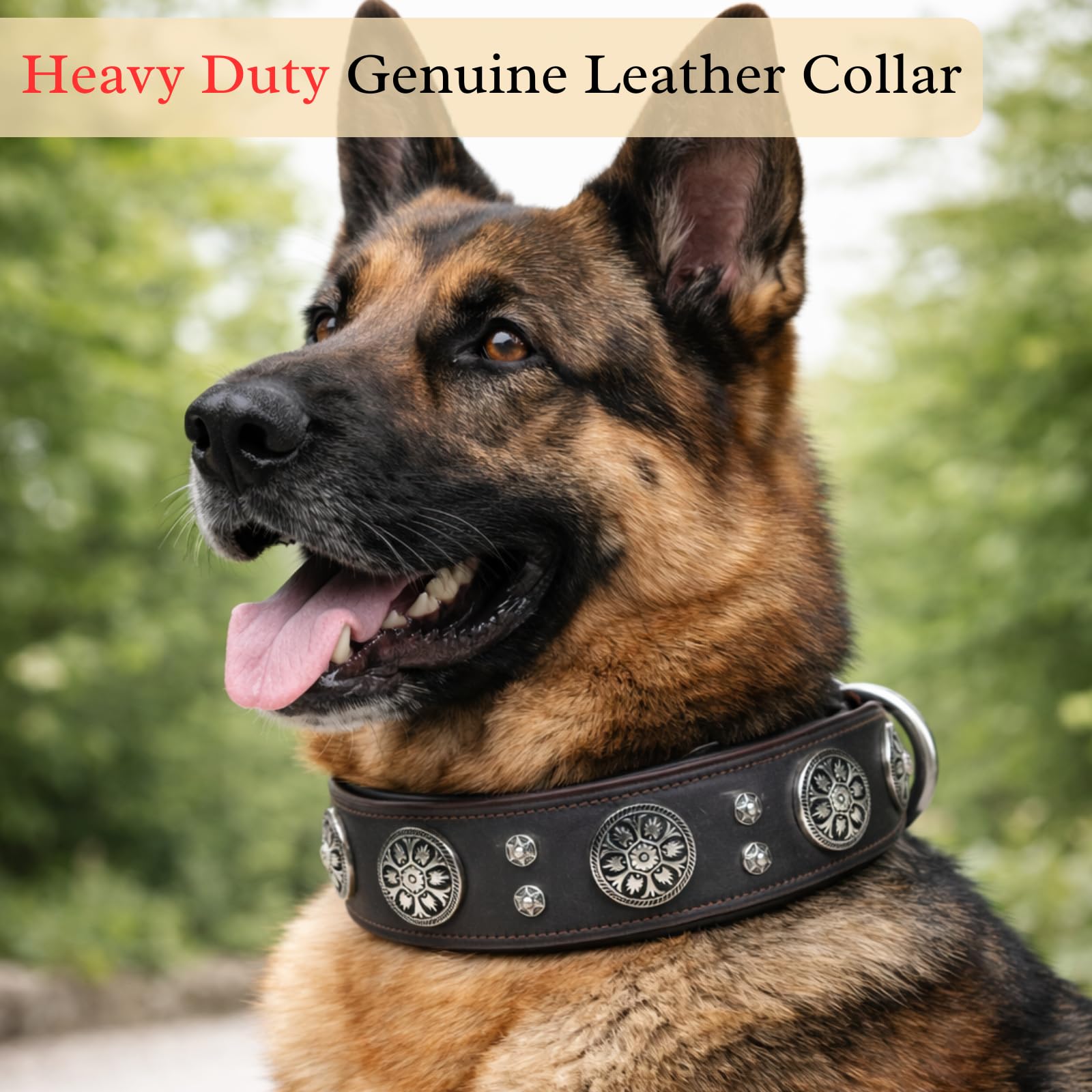 Handgefertigtes Hundehalsband aus echtem Leder, 5,1 cm breit, strapazierfähig, weich und luxuriös, Western-Design mit Doppelzinken-Schnalle, ideal für große und mittelgroße Hunderassen, Braun, Größe M