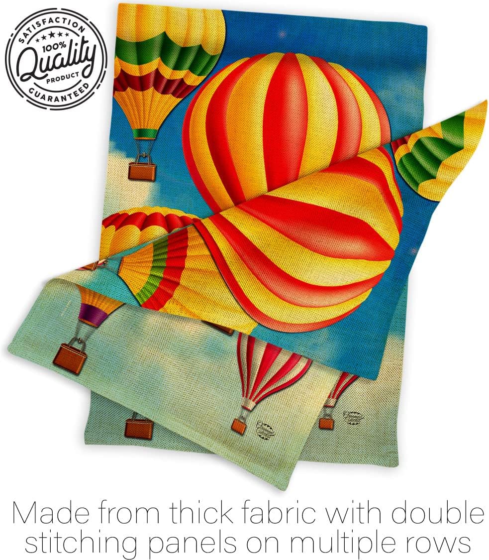 Hot Air Balloon Mass Burlap House Flag Summer Fun in The Sun Beach Pool Luau Tropical Party Season Outdoor Summertime Sunny Banner Small Garden Yard Gift Double-Sided, Made in USA
