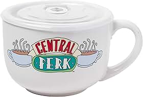 Silver Buffalo Caneca de Cerâmica Amigos Central Perk de 680 g com Tampa Ventilada, 24 Onças