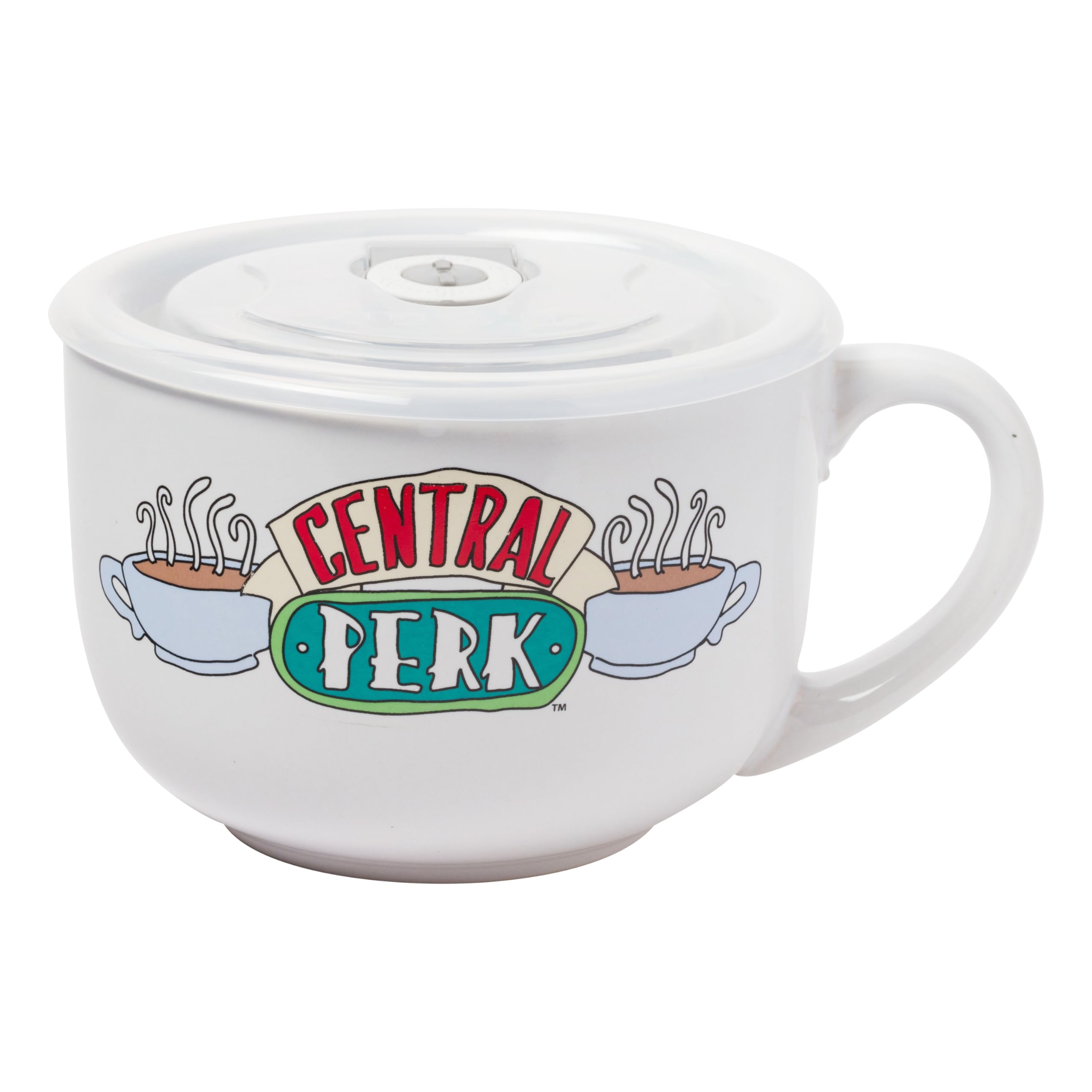 Silver Buffalo Friends Central Perk Ceramic Soup Mug with Vented Plastic Lid, 24 Ounces