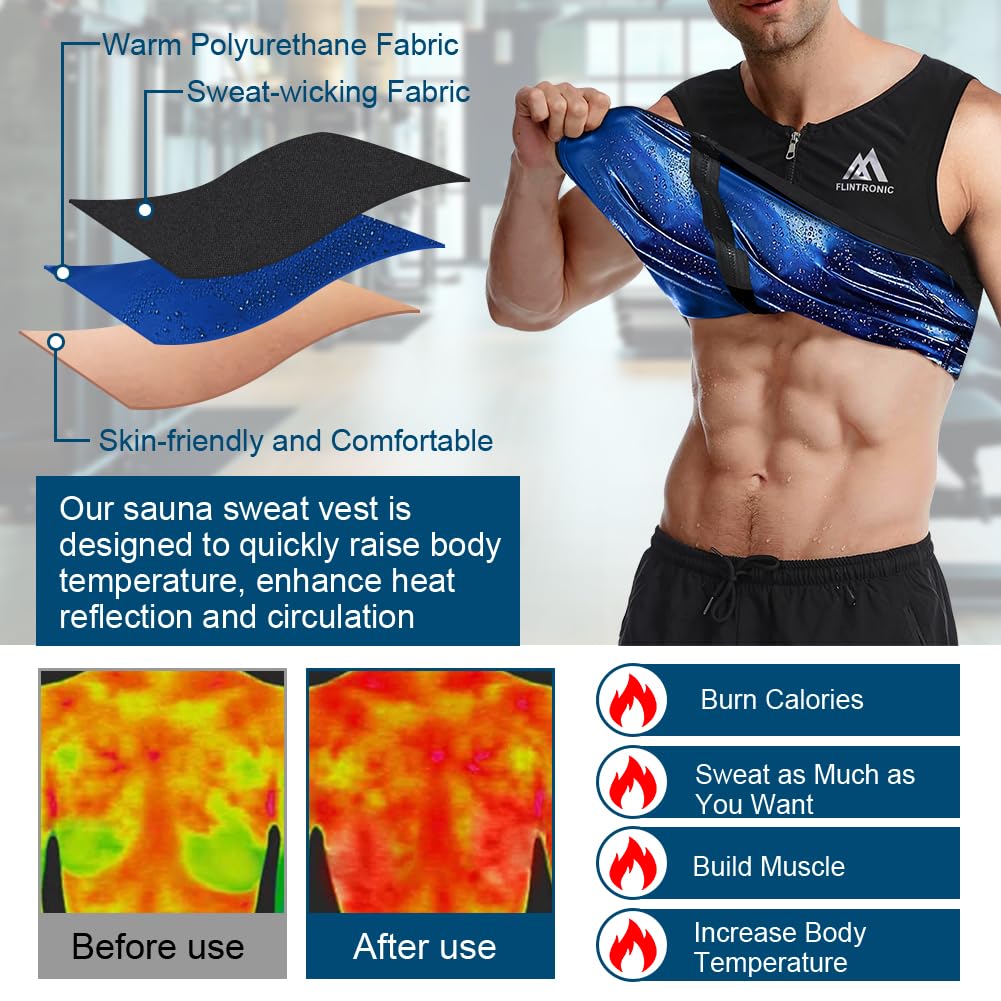 Flintronic Gilet Sauna Uomo Modellante la Sudorazione per Allenamento Fitness Sportivo Body Shaper