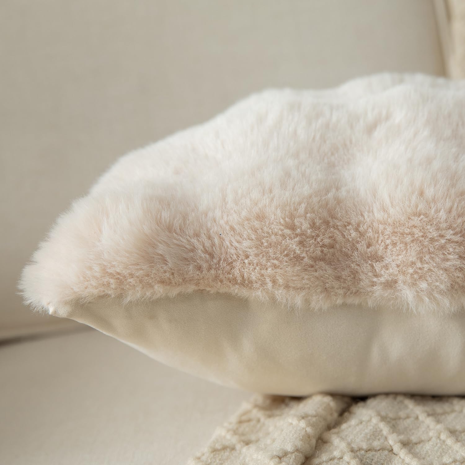 YAERTUN Pack of 2 Beige Cushion Covers 26x26 Inch 65x65 cm Thick Soft wool Decorative Throw Pillow covers Pillowcase Faux Fur Plush fluffy for Sofa Couch Bedroom - Image 3