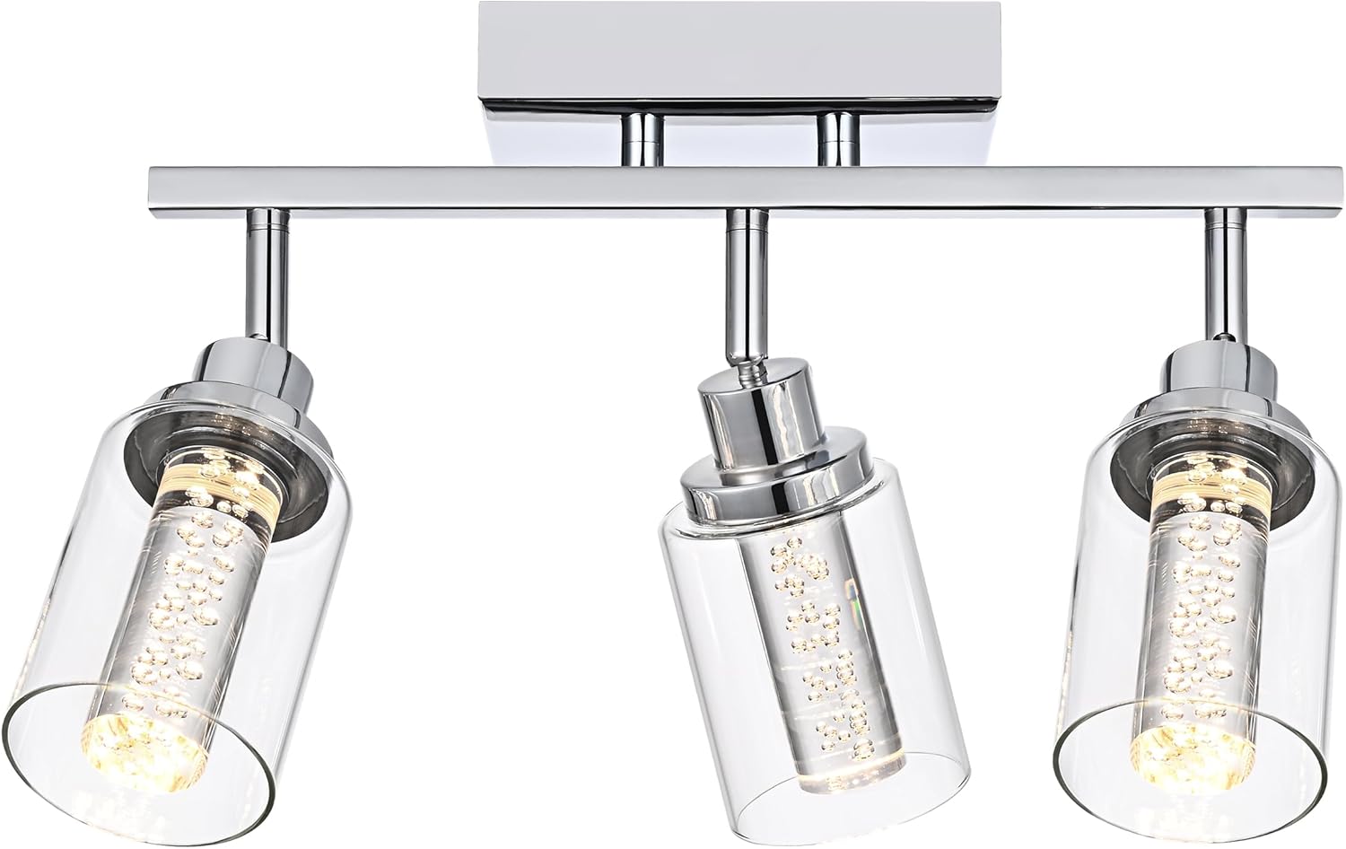 MELUCEE 5-Color Dimmbale LED Track Lighting Kit Chrome Ceiling Mount 3-Light Wall Scones Rotatable Spotlight Ceiling Light Fixture, Kitchen Track Lighting Bathroom Vanity Fixtures, Clear Glass