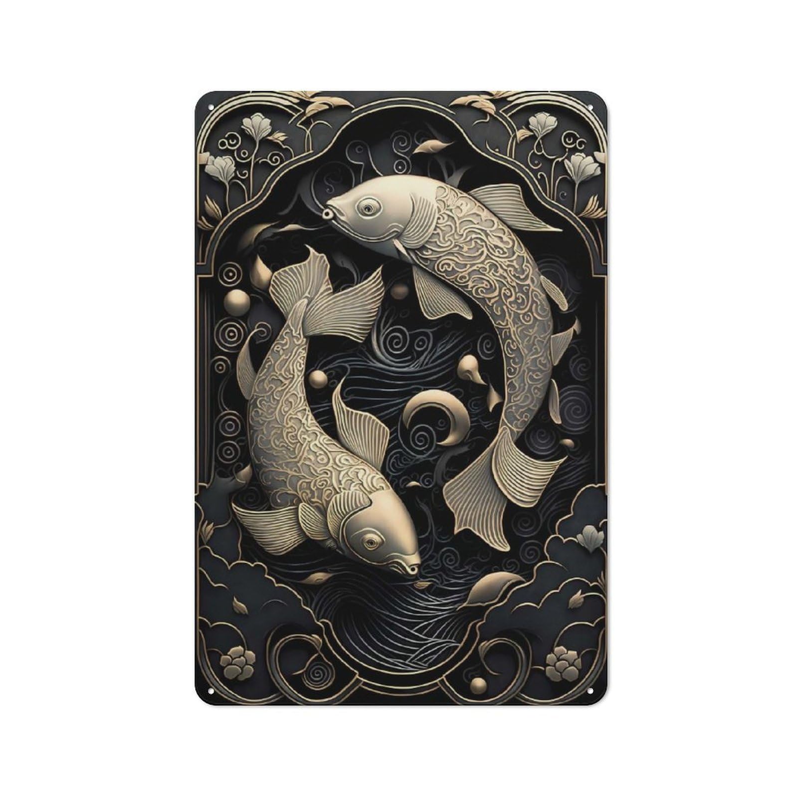 Junmoney Style-4 Vintage Tin Sign 30X20cm Featuring Yin And Yang Koi For Bar Or Restaurant, A Decorative Christmas Gift For Bar Decor Enthusiasts