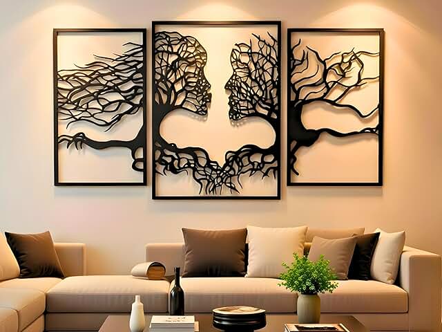 VAILLA Tree of Life Wall Wooden Art Abstract Tree Man Woman Face Large 3...
