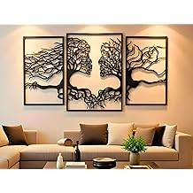 VAILLA Tree of Life Wall Wooden Art Abstract Tree Man Woman Face Large 3D Wooden Wall Decor Set of 3 Hanging Sculpture Modern Home Decoration 3D Textured Sculptures for Living Room Bedroom Office Dinnig Room