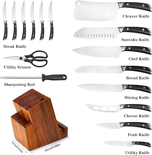 Miniatura 3 de Kiss Core Juego de cuchillos de cocina de madera de acacia 18 piezas juego de cuchillos de cocina profesional de acero inoxidable con tabla de