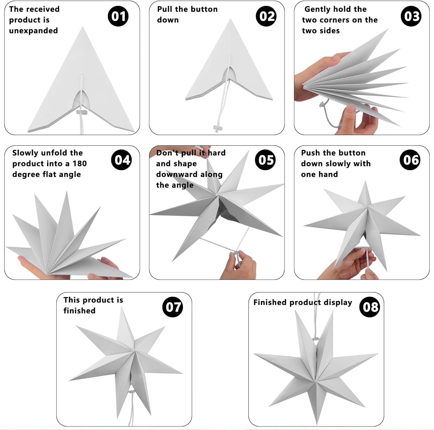 12 Pack 3D Large Paper Star White Hanging Paper Star Lanterns Lampshade for Christmas Wedding Birthday Holiday Party Home Decor