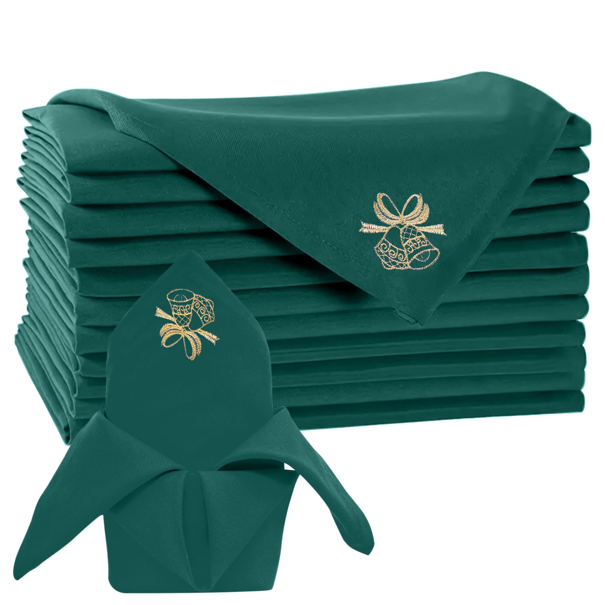 Lot de 20 serviettes de table de Noël réutilisables 100 % polyester filé avec broderie Jingle Clochette, résistante aux taches, lavable en machine (50,8 x 50,8 cm)