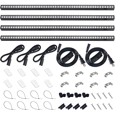 Barrina T5 Grow Lights for Indoor Plants, 2FT 5000K Full Spectrum LED Grow Light with Black Cover, T5 Grow Light Strip, Under Cabinet Plant Light with Switch Cord, Linkable, Plug and Play, 4 Packs