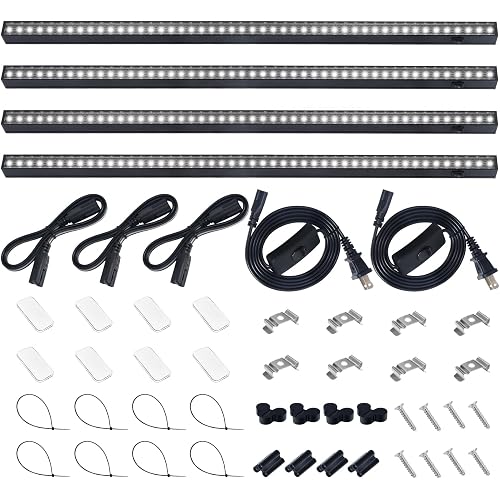 Barrina T5 Grow Lights for Indoor Plants, 2FT 5000K Full Spectrum LED Grow Light with Black Cover, T5 Grow Light Strip, Under Cabinet Plant Light with Switch Cord, Linkable, Plug and Play, 4 Packs