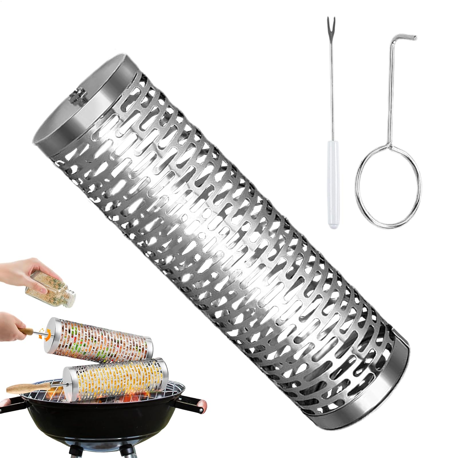 Cesta de barbacoa de acero inoxidable con función reversible para camping
