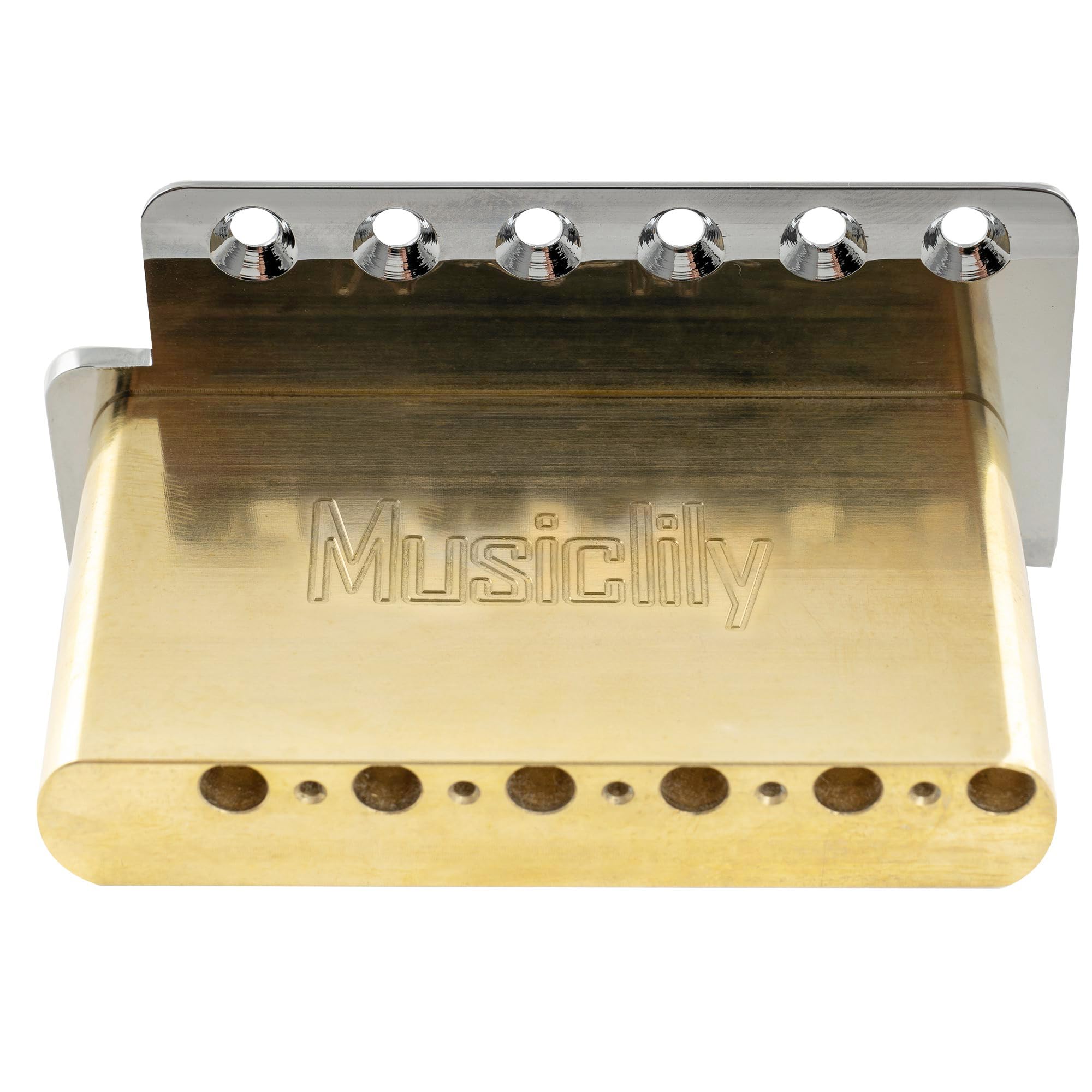 Musiclily Ultra 56mm 6-Punkt ST American Vintage Tremolo Bridge Steg mit Gebogenen Stahl Saitenreiter 42mm Messingblock für Strat Style E-Gitarre, Chrom