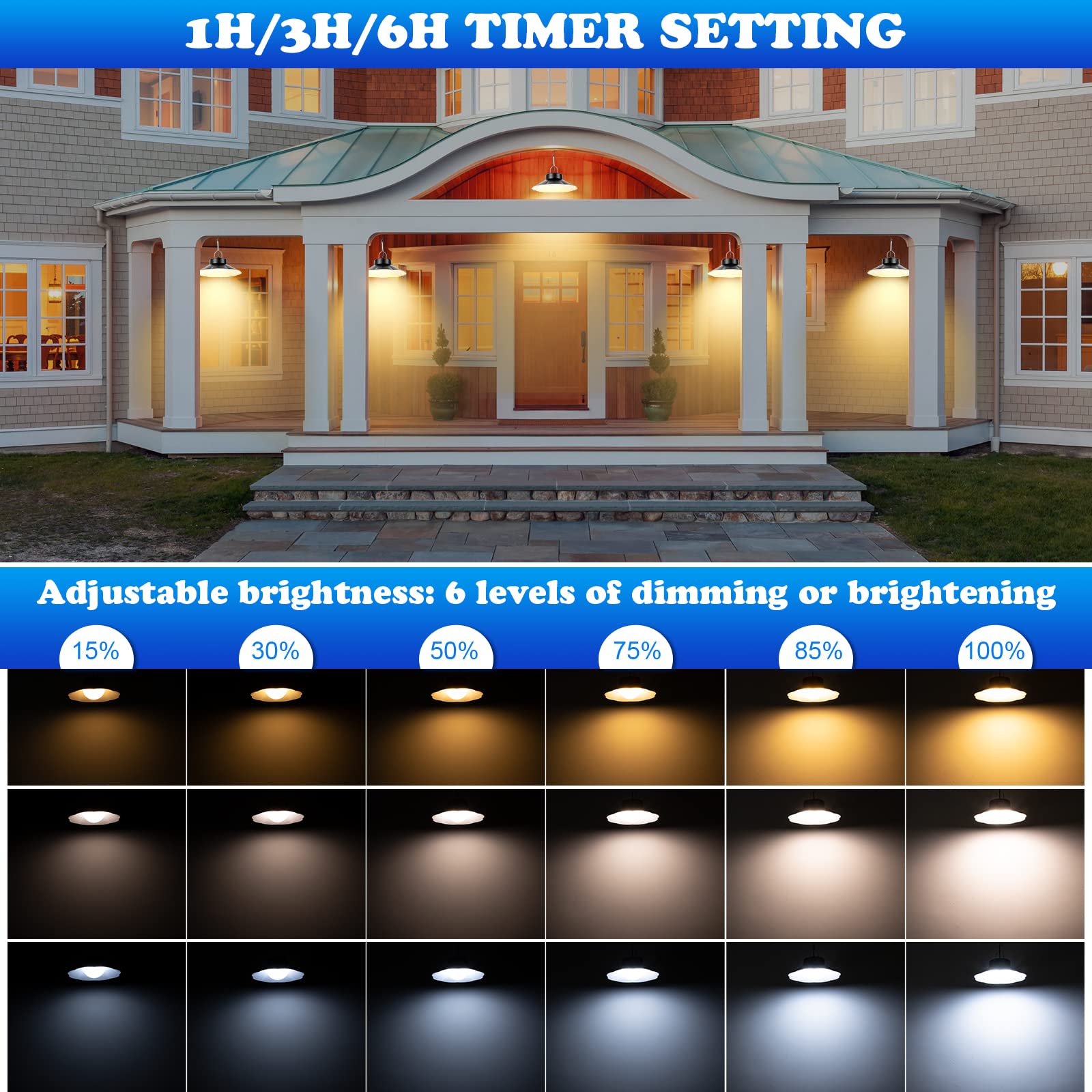 AGOTD Lampada Solare da Esterno, Lampada a Sospensione Solare con Telecomando, 3 Colore, Cavo 5M, 6Luminosità, IP65 Impermeabile, Illuminazione per Giardino Balcone Vialetto