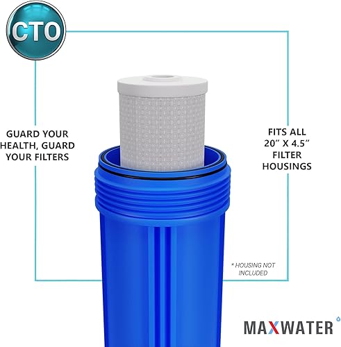Miniatura 6 de Max Water CTO 20 x 4.5 pulgadas - Filtro de agua de bloque de carbono de cáscara de coco para toda la casa de 5 micras, compatible con sistemas de