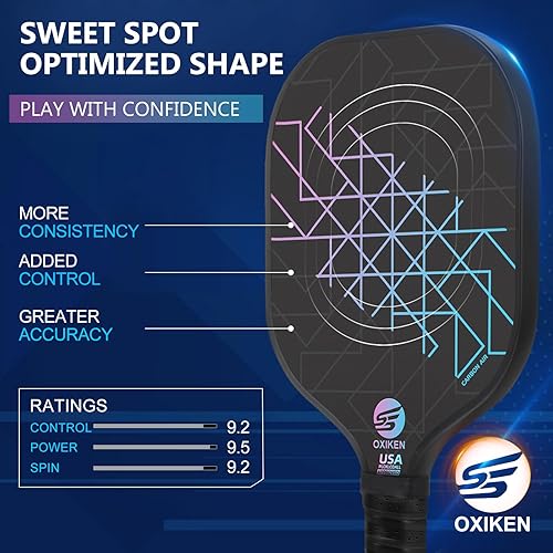 Miniatura 6 de Juego de 2 palas de pickleball aprobadas por USAPA de fibra de carbono (CHS) núcleo de panal de polipropileno, agarre antideslizante que absorbe el