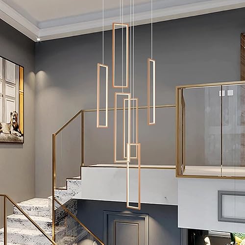 Miniatura 3 de GEADI Lámpara colgante moderna, LED cromada, regulable, de onda lineal, luces colgantes colgantes de 47.2 pulgadas, candelabro ajustable para