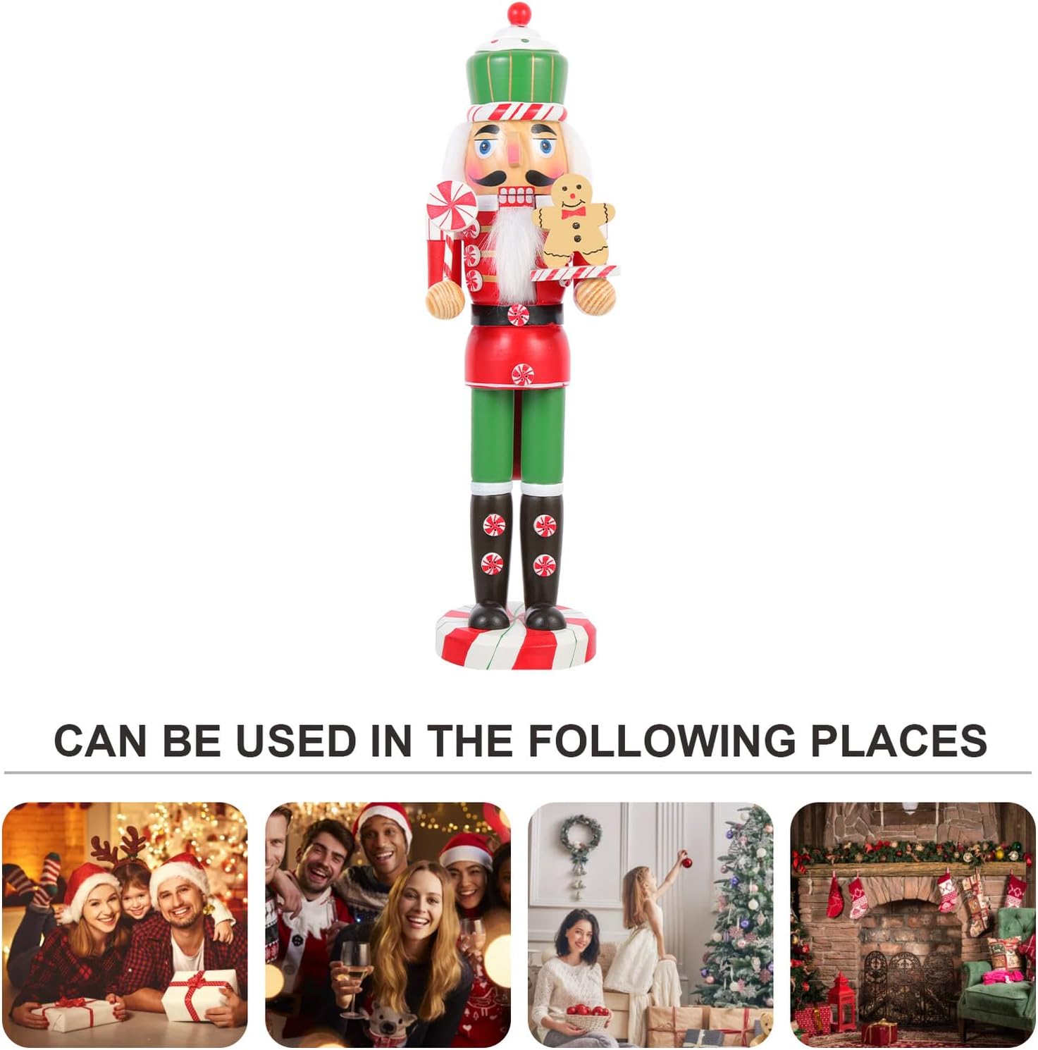 Beaupretty Christmas Nutcracker Figurine Wooden Xmas Themed Nutcracker Ornament Traditional Decoration for Indoor Tabletop Holiday Display