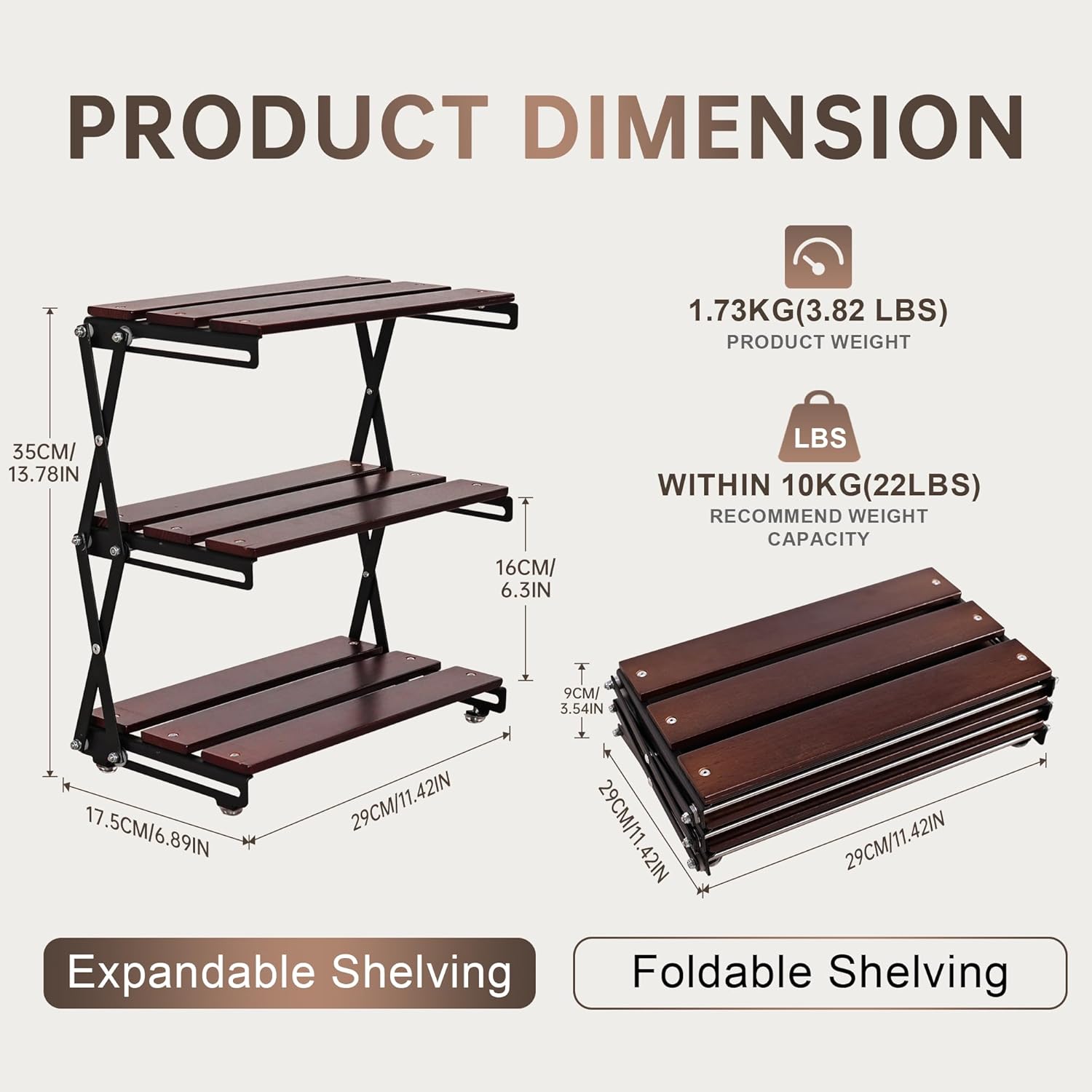 Desk Shelf Organizer 3 Tiers Wood Compact Desk Organizer Storage Rack Metal Frame Office Desk Shelf Organizers,Walnut