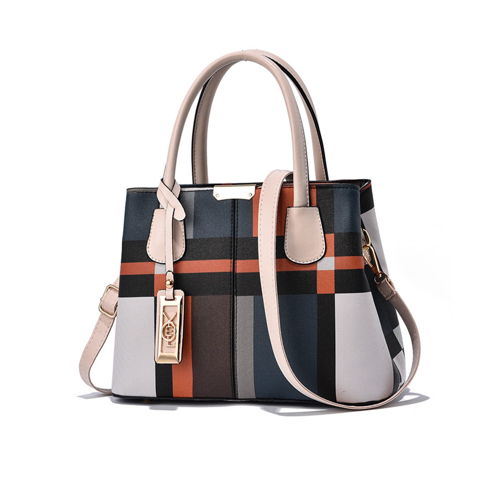 Produktbild von NICOLE & DORIS Damen Handtasche PU-Leder - Karierte Umhängetasche Mit Anhänger