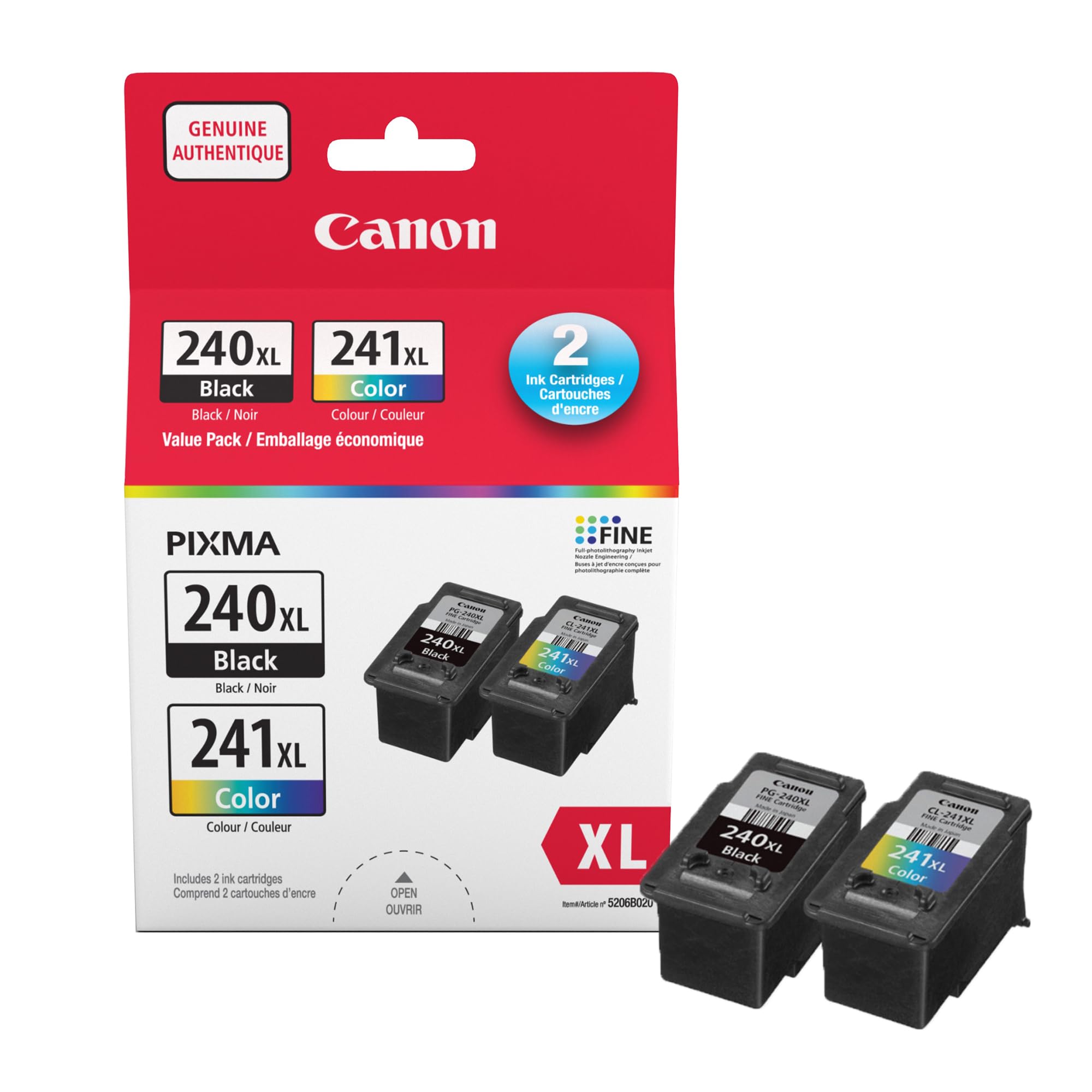 Canon Genuine Ink PG-240XL Black/CL-241XL Colour, High-Yield Value