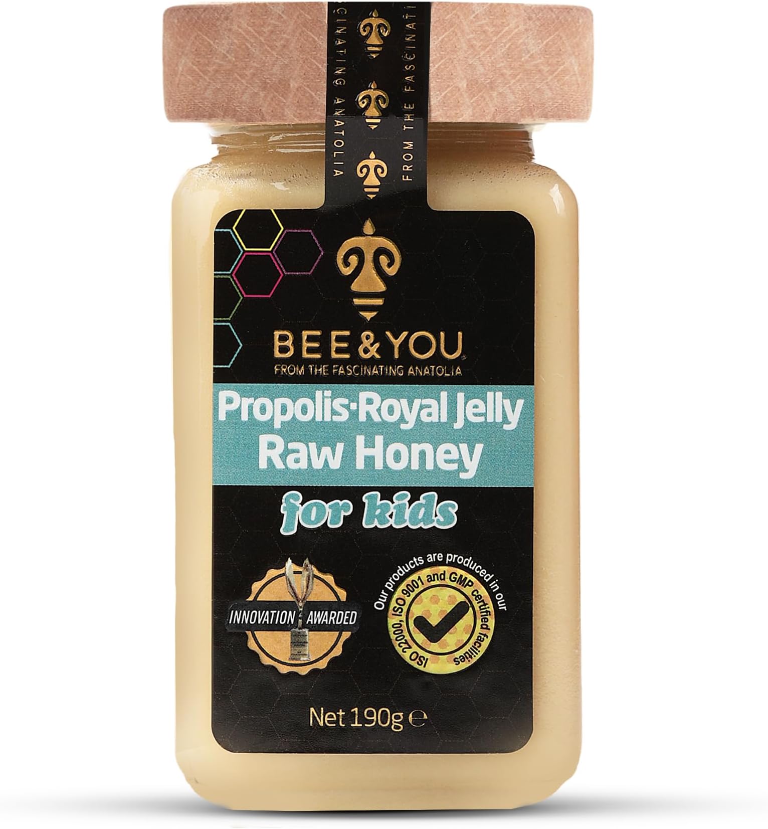 Bee and You Royal Jelly Raw Honey For Kids, Propolis Extract, 100% Natural Superfood, Ultra Pure, Immune Support Supplement, Antioxidants, Keto, Paleo, Gluten-Free, 6.7 oz