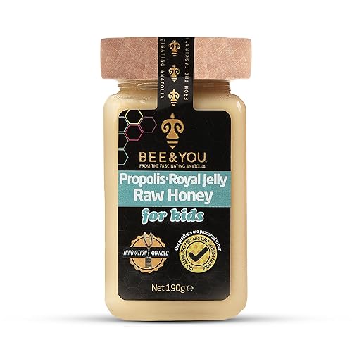 Bee and You - Miel cruda de jalea real para niños, extracto de propóleo, superalimento 100% natural, ultra puro, suplemento de apoyo inmunológico,