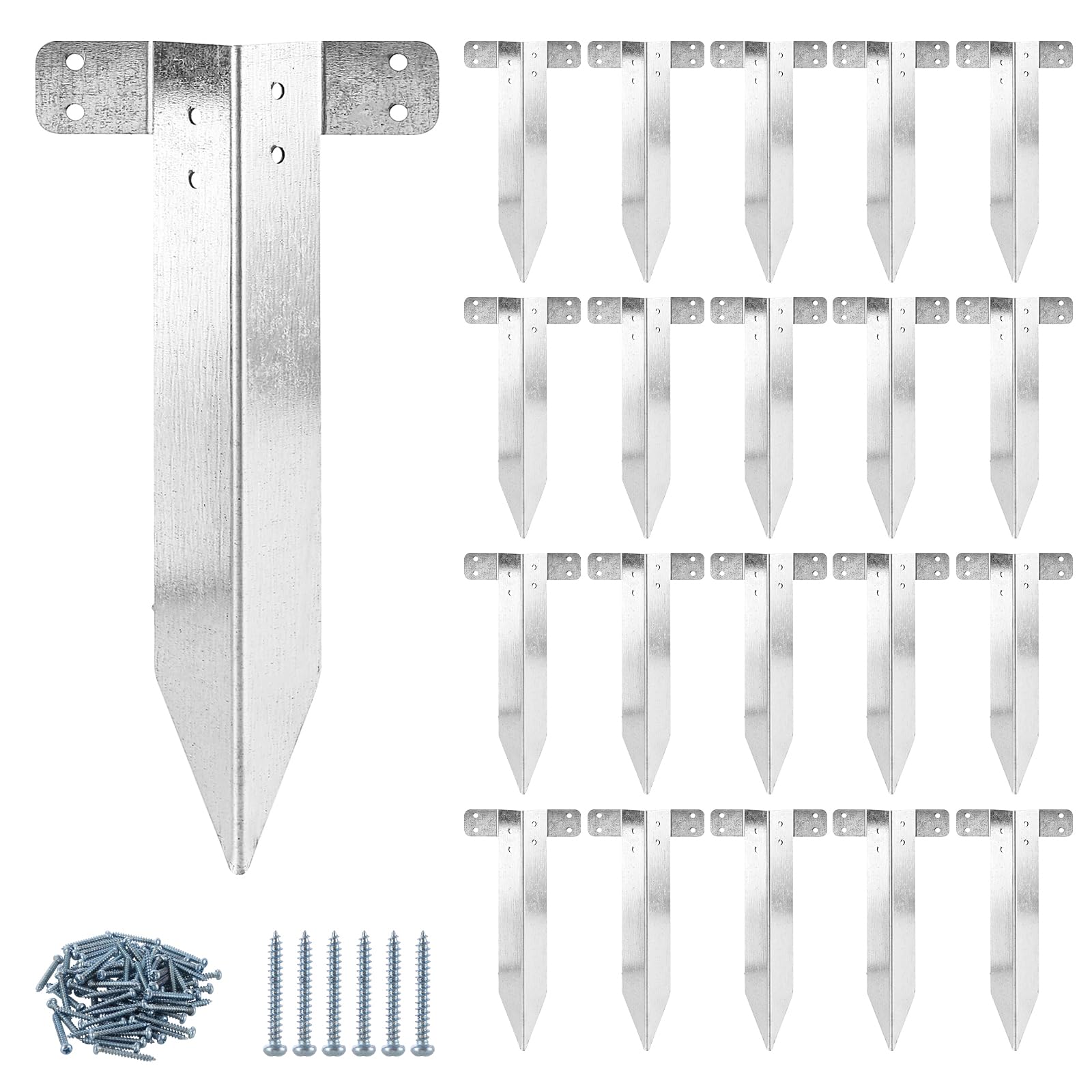 Swylexn 10 Pcs Railway Sleeper Brackets, 25.5cm Heavy Duty Sleeper Stakes with Screws, Galvanised Steel Sleeper Brackets and Fixings, Sleeper Spikes, Metal Garden Stakes for Garden Edging, Raised Beds
