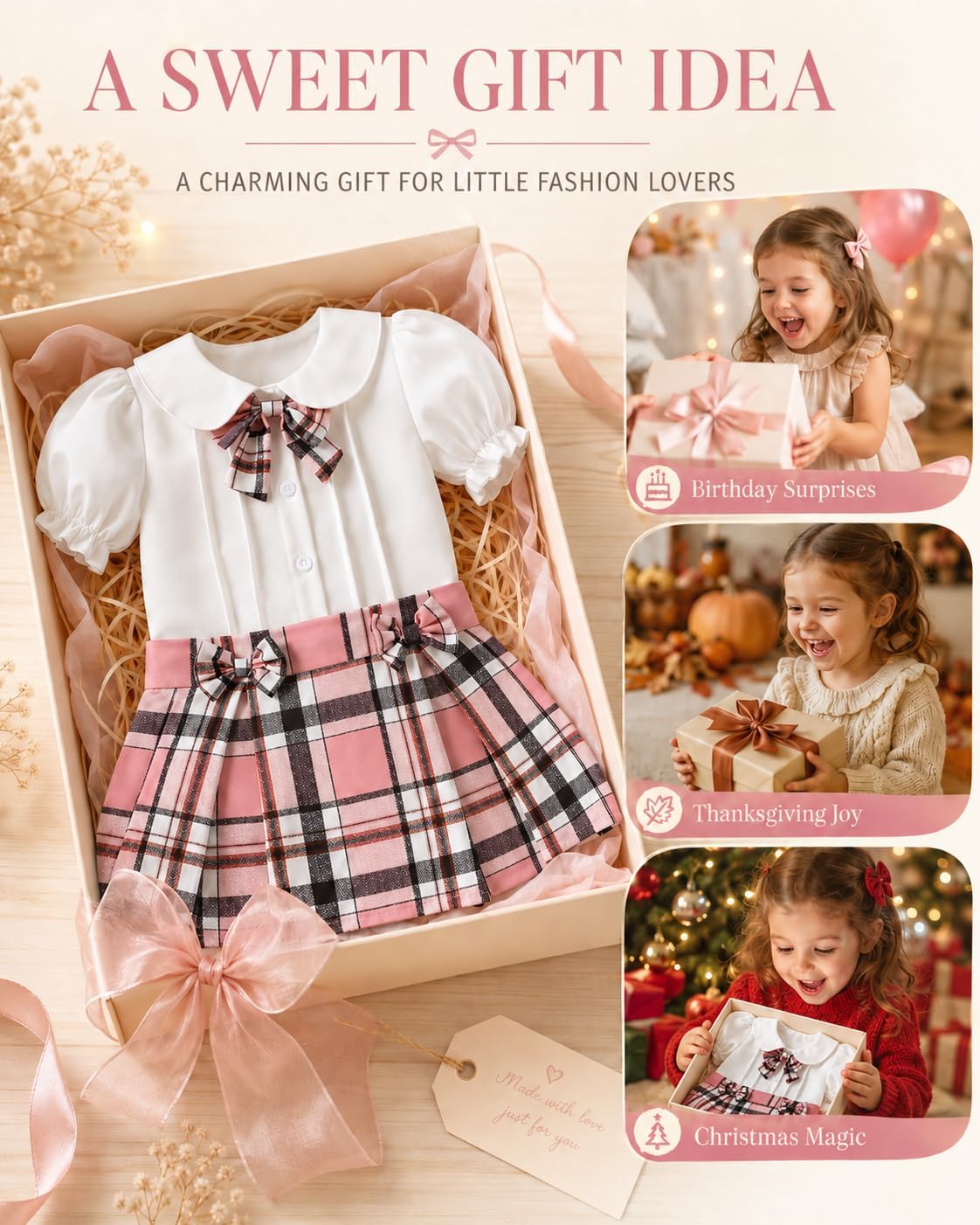 ChuYuKu Toddler Girl Summer Outfit School Uniform Set Preppy Style Blouse Pleated Skirt 2PCS Casual Daily Holiday Clothes