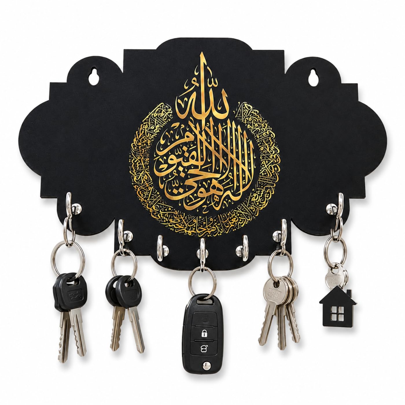 Islamic Wooden Key Holder for Wall | Allah Arabic Calligraphy Key Stand with 7 Hooks | Decorative Wall Mounted Key Organizer for Home Entrance, Living Room & Office-image-4