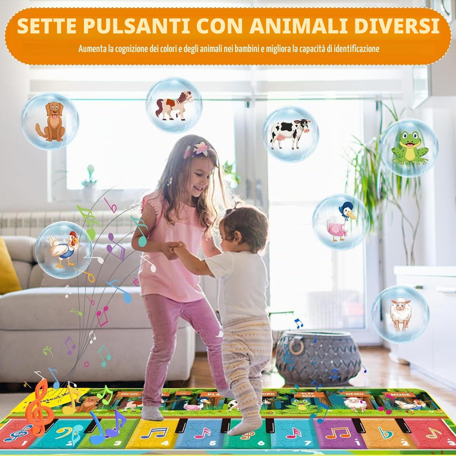 Tappeto Musicale per Bambini con 7 Animali, Tappeto Pianoforte Regalo per Bambini 3 Anno, 110 x 36 cm, Tappeto Musicale Ragazzi Ragazze Giocattolo