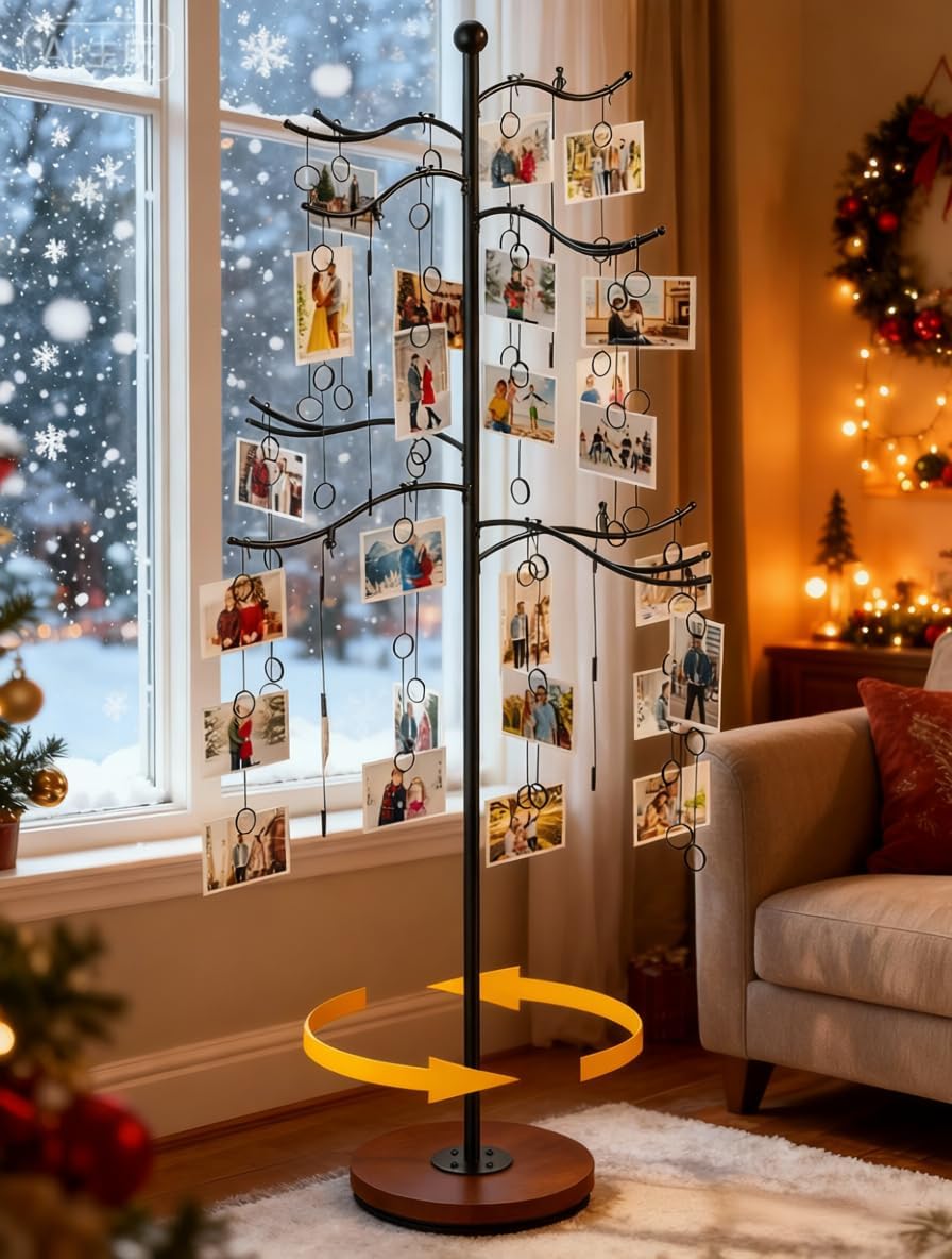 TJ.MOREE Rotating Family Tree, Hanging Photo Display with 72 Clips, Party Photo Display Tree to Hold Gift Cards, Hanging Photo Tree Holder for Pictures, Polaroid Holder for Room Decor