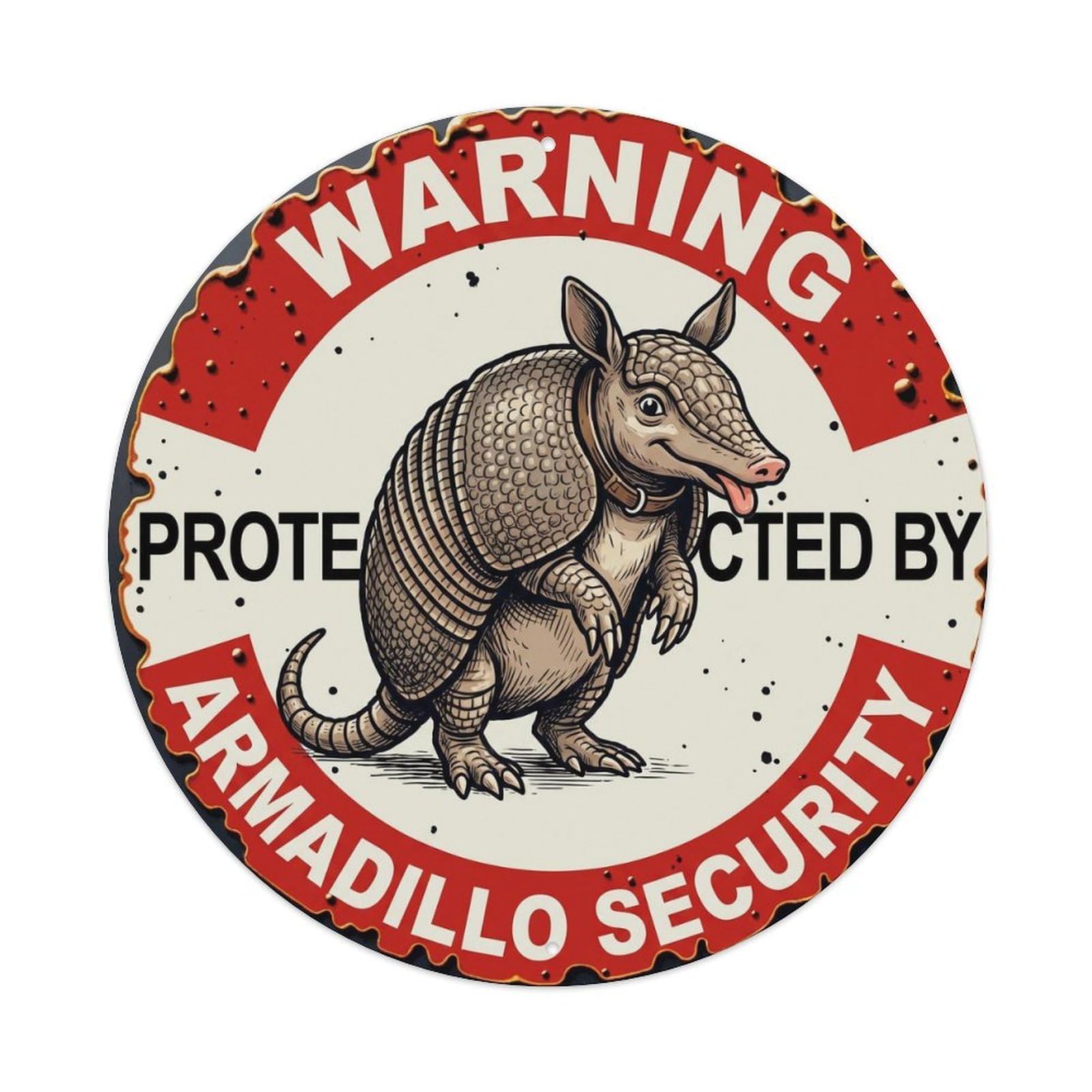 Tgrcjimh Style Metal Tin Sign Warning Protected By Armadillo Security Vintage