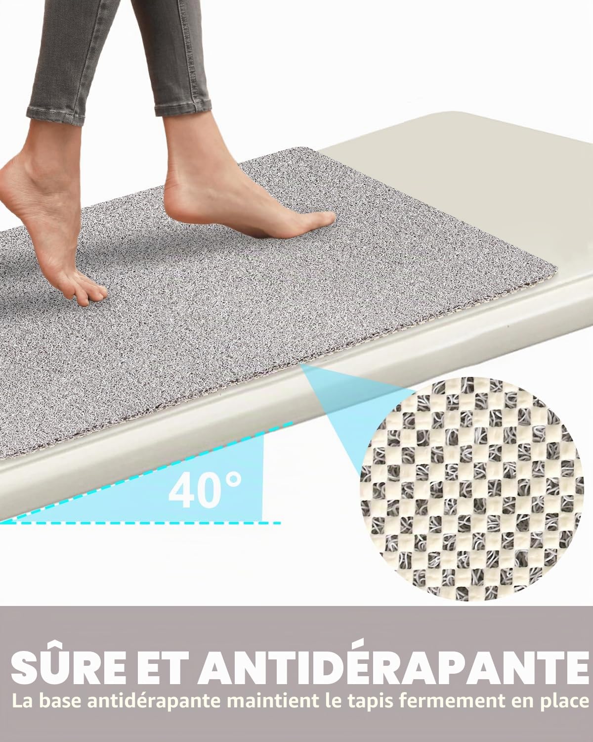 Tapis de douche antidérapant 80 x 100 cm – Tapis de bain de sécurité extra large avec trous de drainage, doux et confortable, en PVC Luffa Massage antidérapant pour douche, séchage rapide